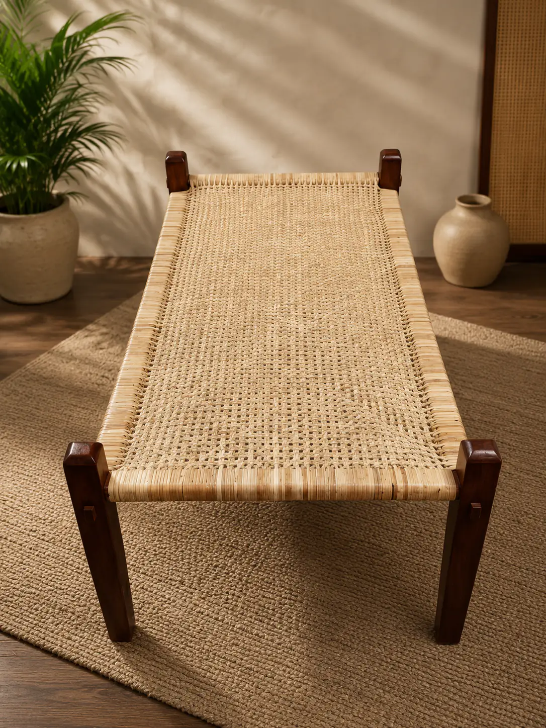 Panai naar kattil palm fiber cot in a bedroom