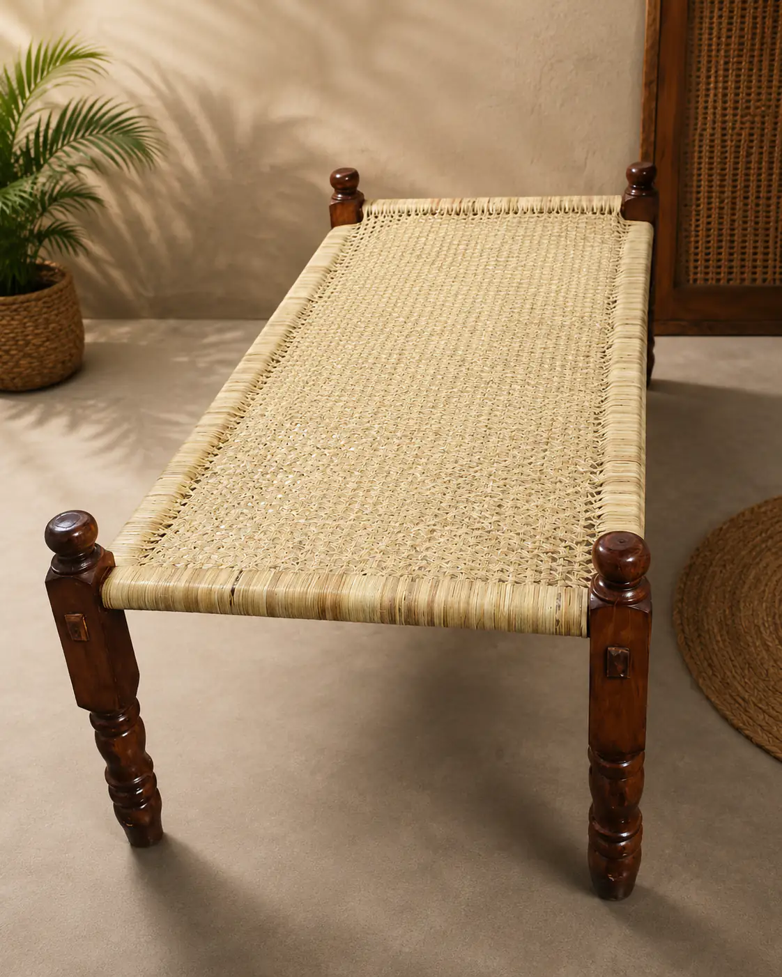 Traditional Tamil palm fiber cot craftsmanship