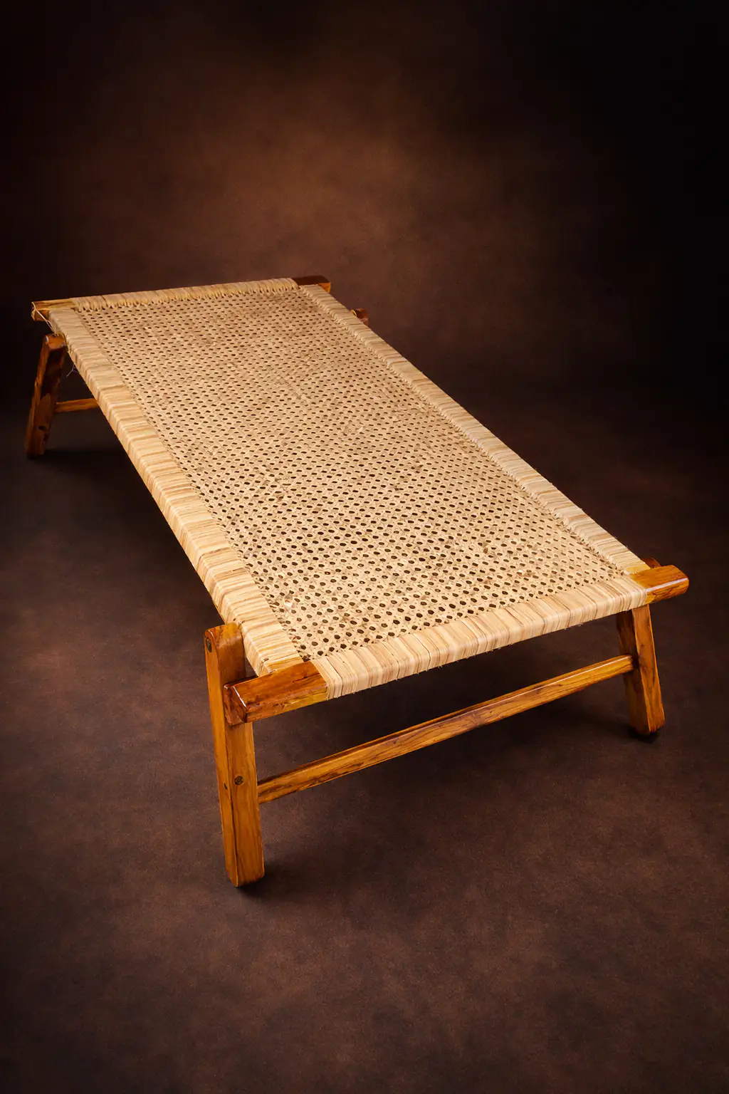 Teak wood cot frame close-up